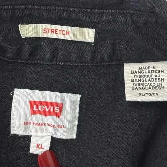 Levi's Men's Black Short Sleeve Button Down Shirt XL Logo Across Back Relaxed - Picture 4 of 10